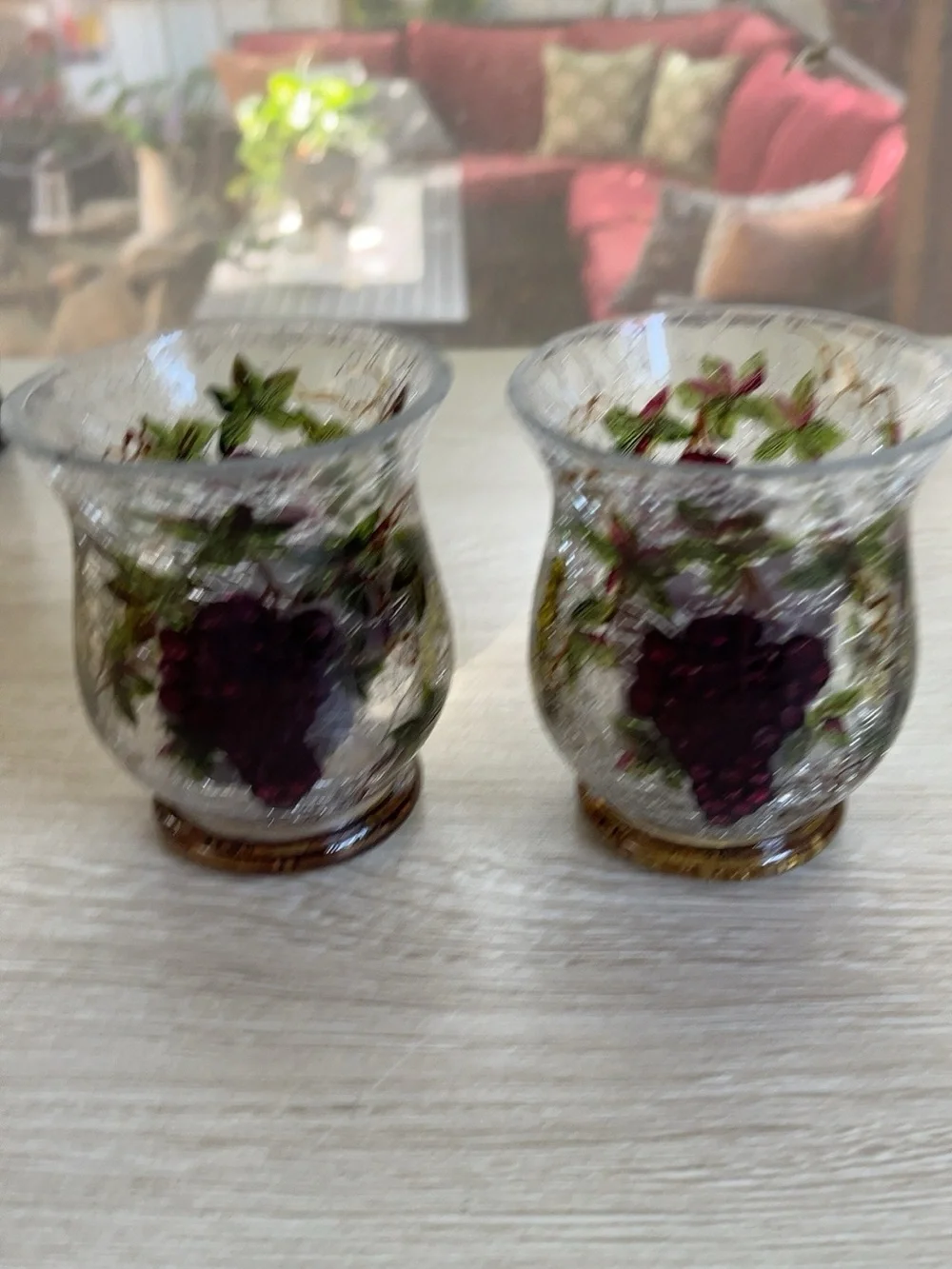 Hand-Painted Grape Glass Votive Holders - Clear with Green Accents Yankee Candle